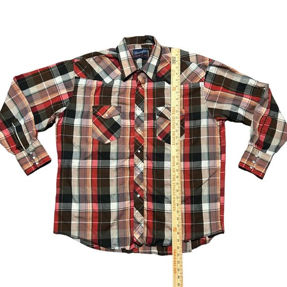 Vintage Wrangler Shirt 18-35 X Long Tails Pearl Snap Cowboy Cut Western‎ Plaid - Picture 4 of 7